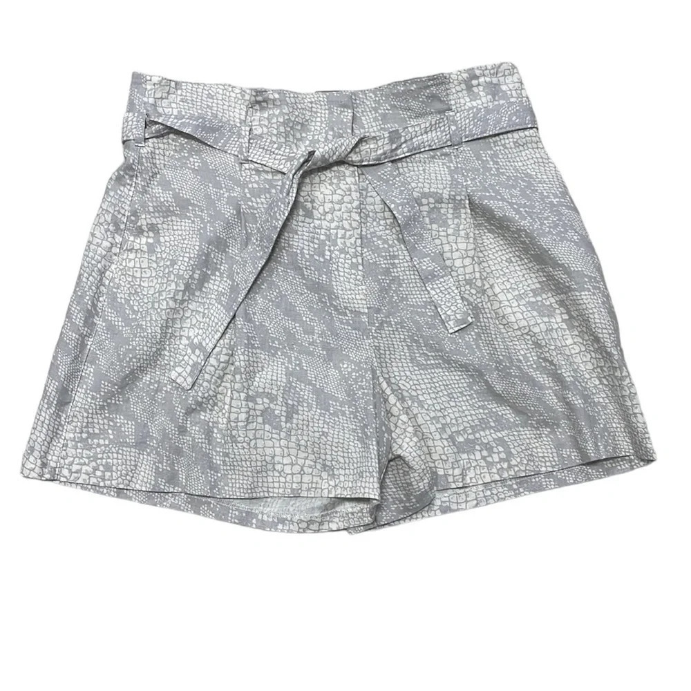 Worthington NWT Shorts Linen Grey Python Belt Paper Bag Waist Size 12